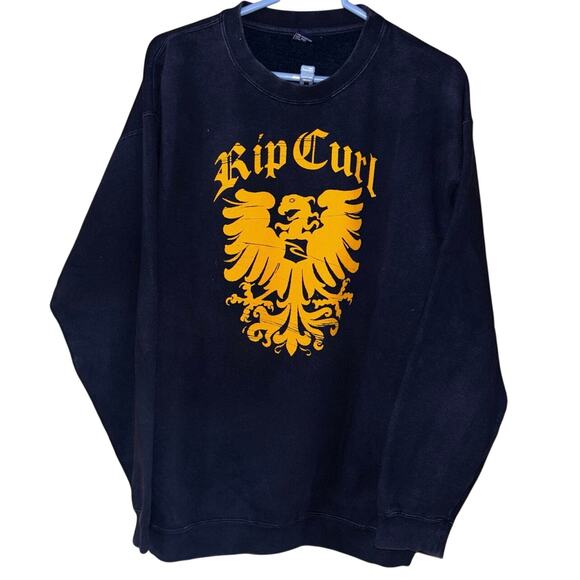 Rip Curl black yellow graphic logo crewneck sweatshirt (large) - Picture 1 of 5